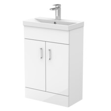 Balterley Compact Floor Standing Bathroom Vanity Basin Unit with Ceramic Basin & 2 Soft-Close Doors | White | 850 x 560 x 309mm