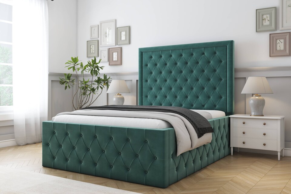 image 1 of Sloomy Vienna Emerald Plush Special Bed Frame. With 50" Upholstered Headboard 4'6 Double