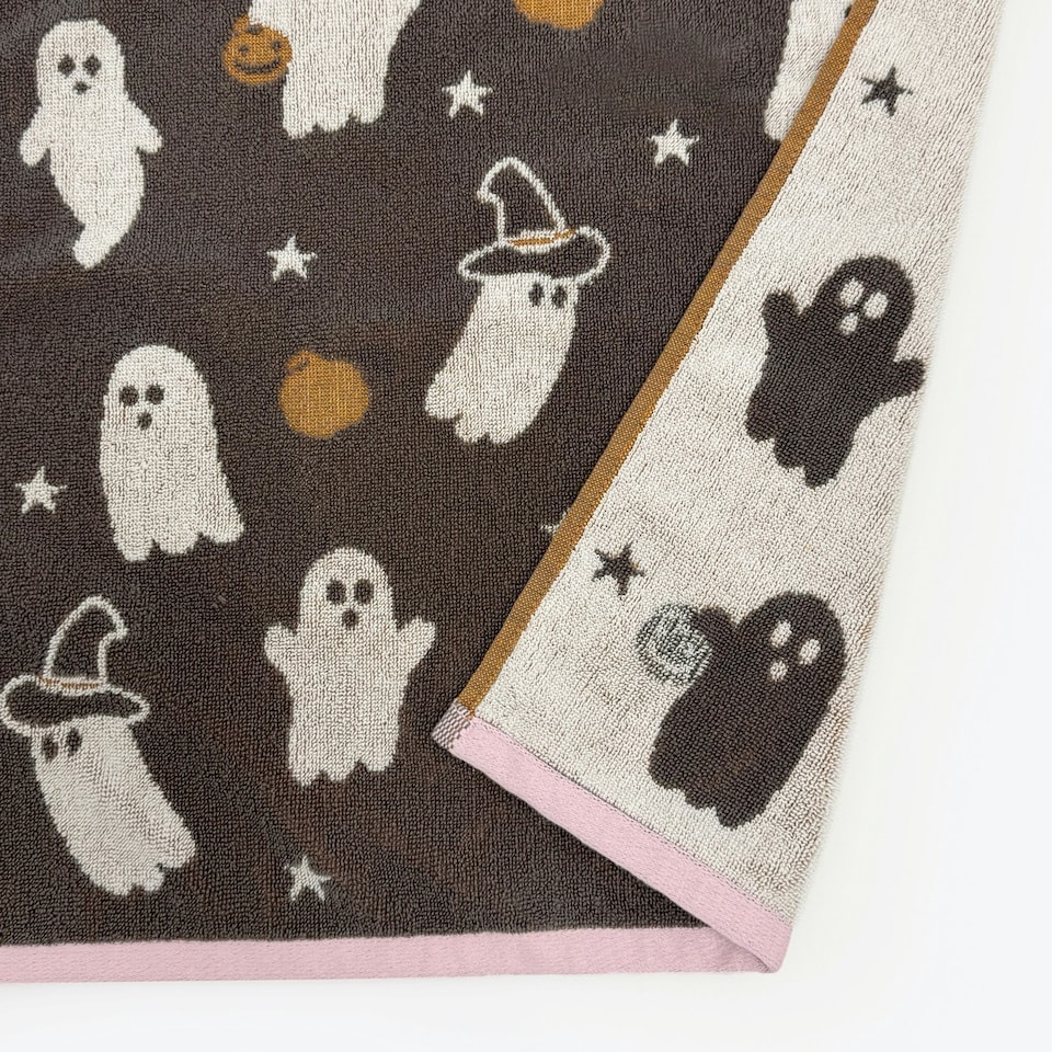 image 1 of Luxury Halloween Hand Towels Pack of 2 - 100% Cotton Spooky Tea Towels Grey | Ghosties