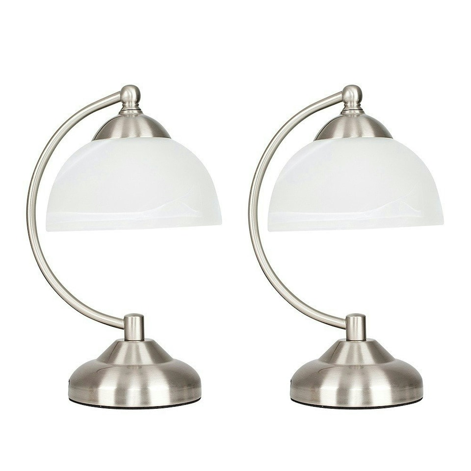 image 1 of ValueLights Pair Of Curved Brushed Chrome And Frosted Glass Bedside Table Lamps