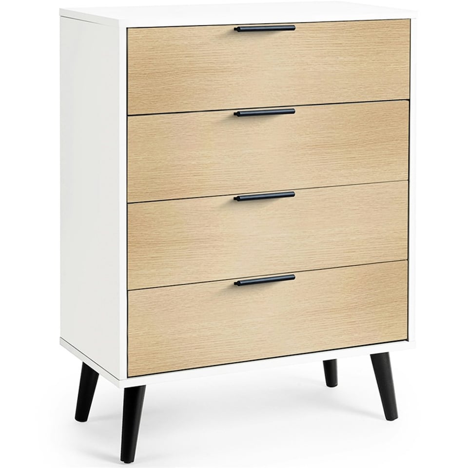 image 1 of Oak and Matt White Wide Chest of Drawers (4 Drawers)