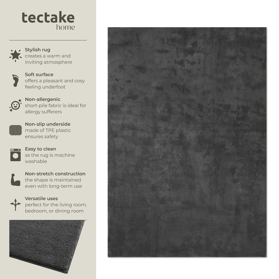 image 1 of Rug Zonelle - short pile and ultra-soft, rectangular or round Grey | Anthracite | 200 x 290 cm