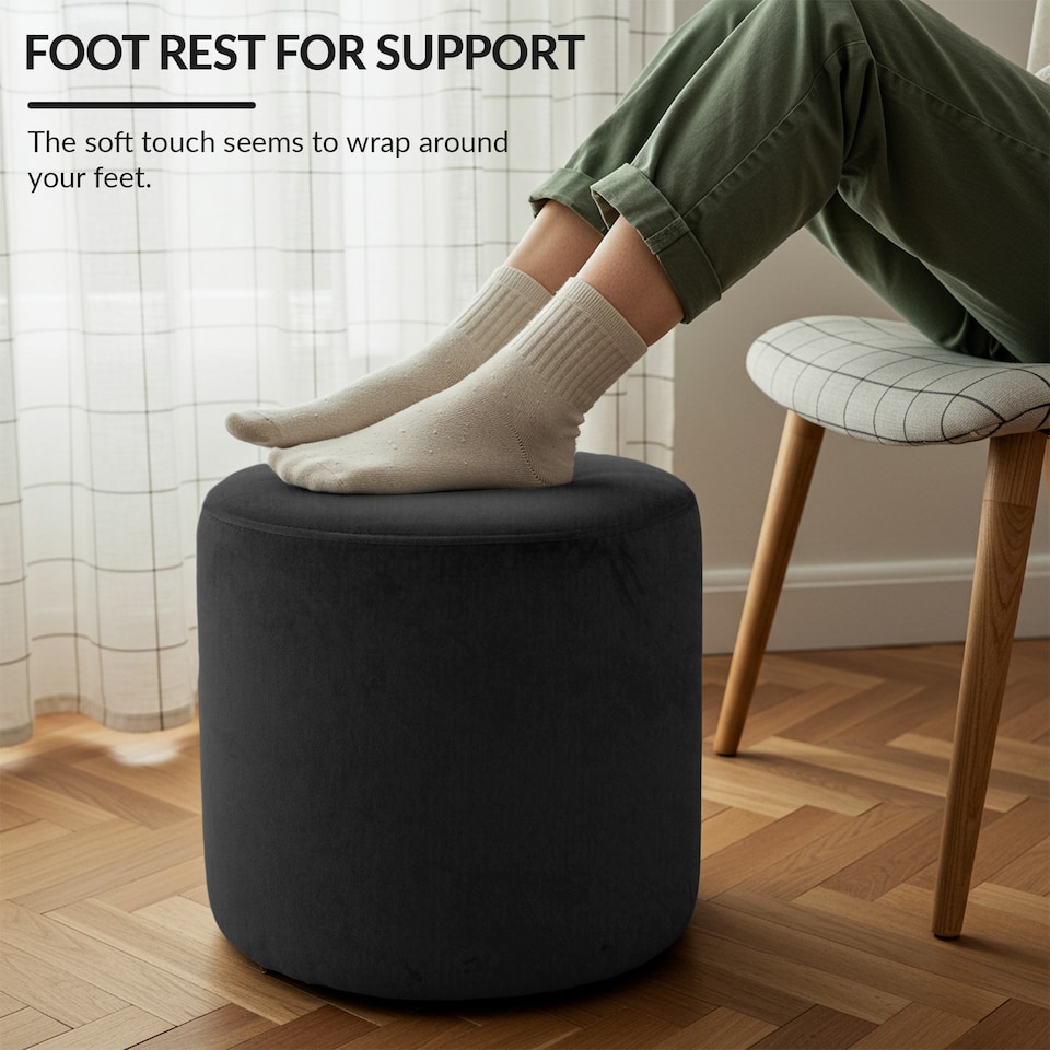 image 1 of Round Shape Velvet Bean Bag Pouffe Foot Rest - 40cm Black