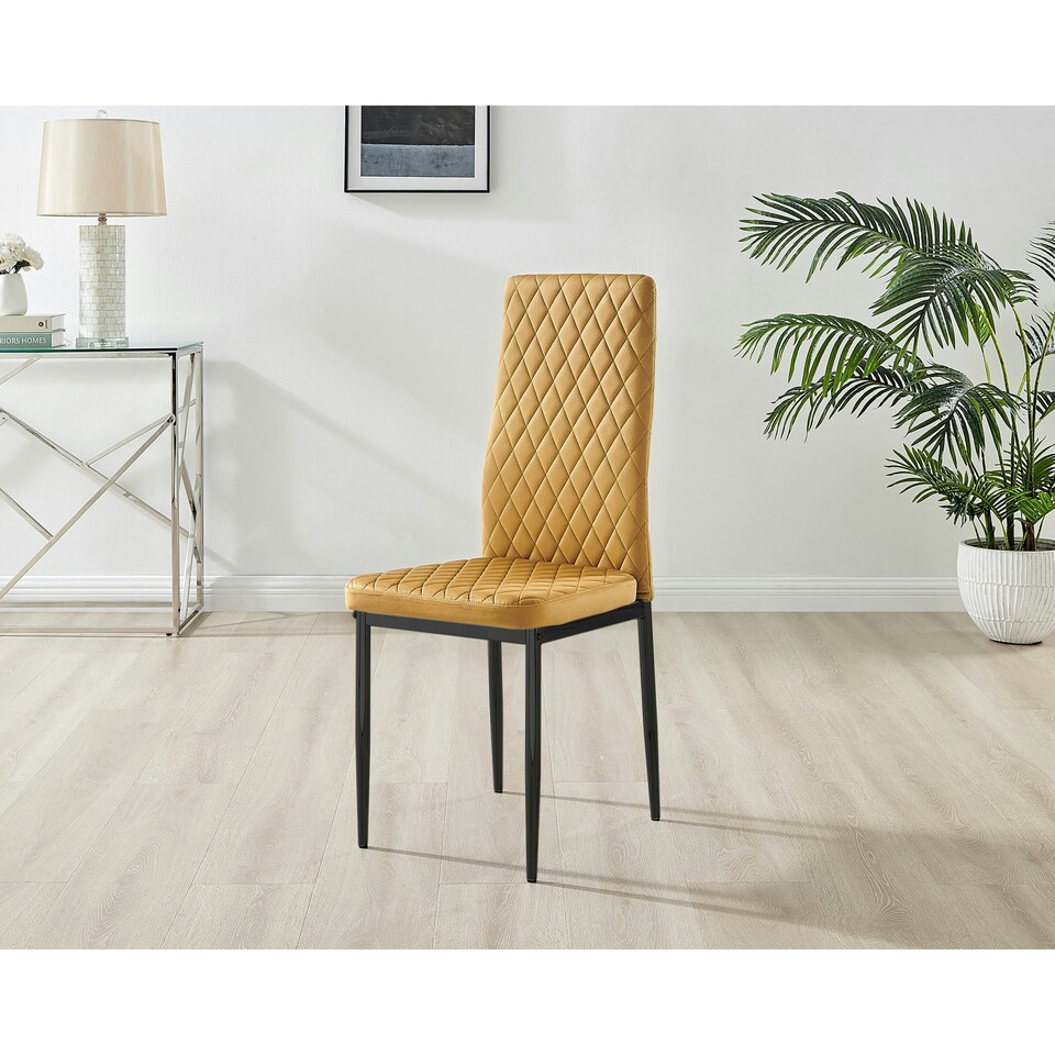 image 1 of Furniturebox 6x Milan Dining Chair Mustard Yellow Velvet Black Legs