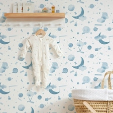 Little Dreamer by Amy Hart Wallpaper in Blue and White Multi