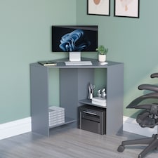 Vida Designs Hetton Corner Computer Desk 2 Shelf Home Office Workstation, Grey