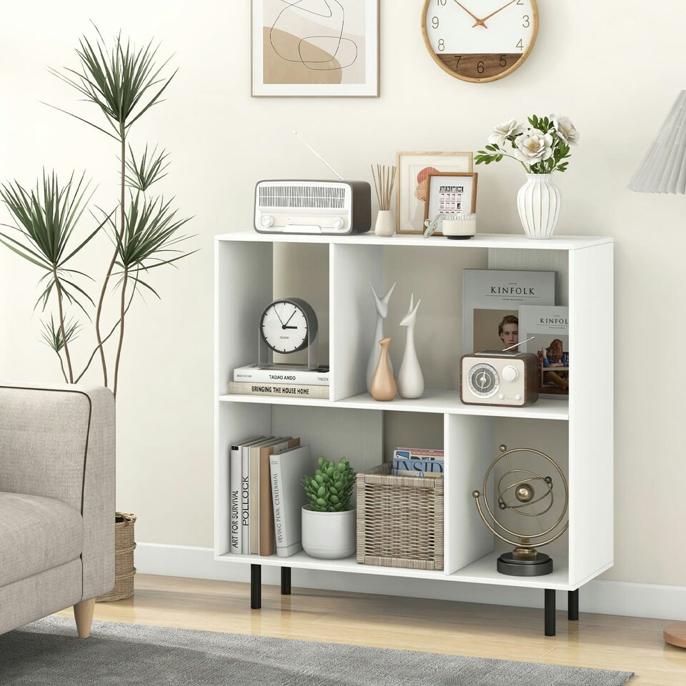 image 1 of COSTWAY Open Shelf Bookcase Cube Bookshelf White White