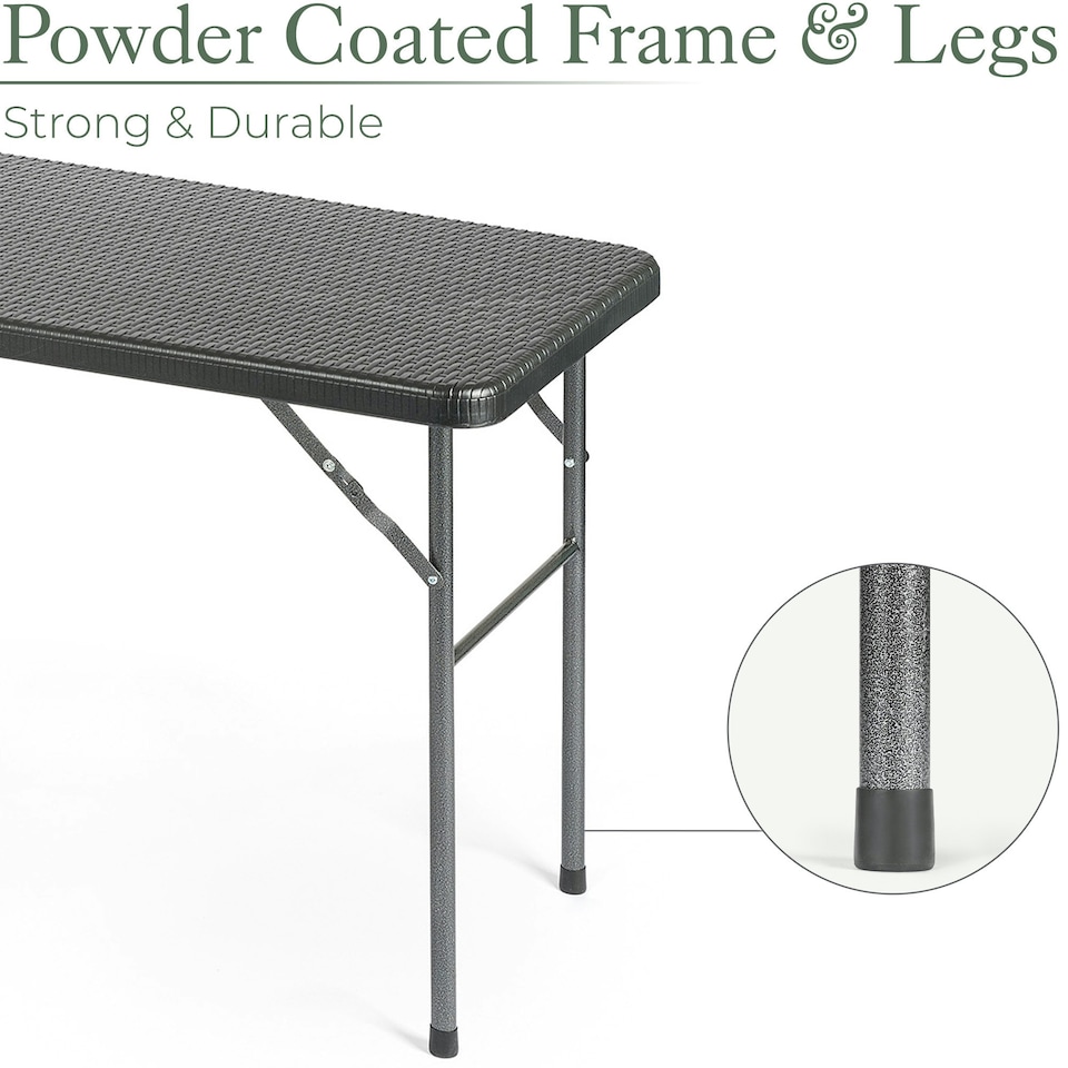 image 1 of Christow Folding Garden Table Rattan Effect Outdoor Camping Dining 4 Seater 4ft
