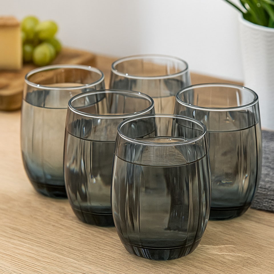 image 1 of Linka Coloured Glasses Sets Glassware Cup Tall Short Cocktail Tumblers | Multi | Dark Grey 240ml | Set of 12