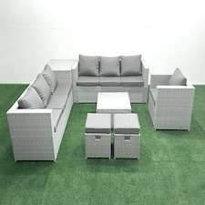 Fimous Wicker PE Rattan Sofa Garden Furniture Set with Armchair Square Coffee Table 2 Small Footstools Side Table Light Grey Mixed