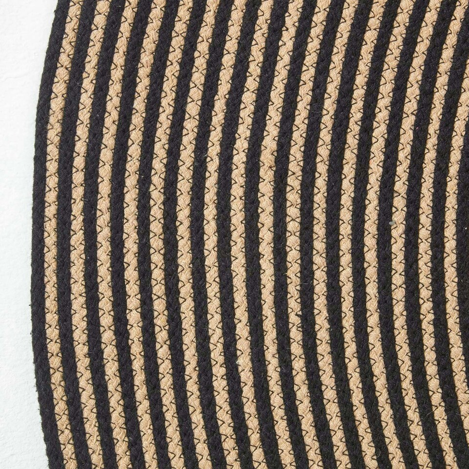 image 1 of Homescapes Linen and Black Handmade Woven Spiral Braided Rug - 120 cm Round