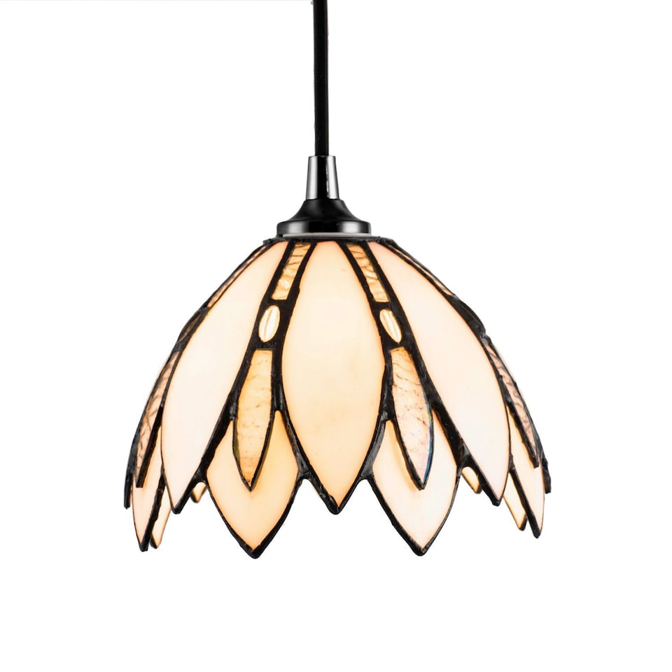 image 1 of Floral Petal Themed White Stained Glass Tiffany Pendant Lamp Shade with Beads | White | White | 1