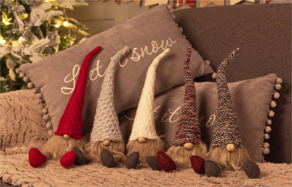 image 1 of St Helens FABRIC SANTA-GONK DECORATION - Grey Hat
