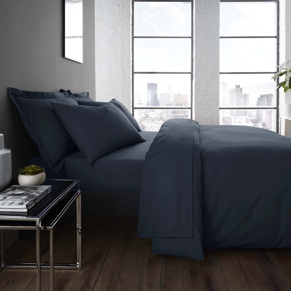image 1 of Serene Plain Dyed Fitted Bed Sheet Navy