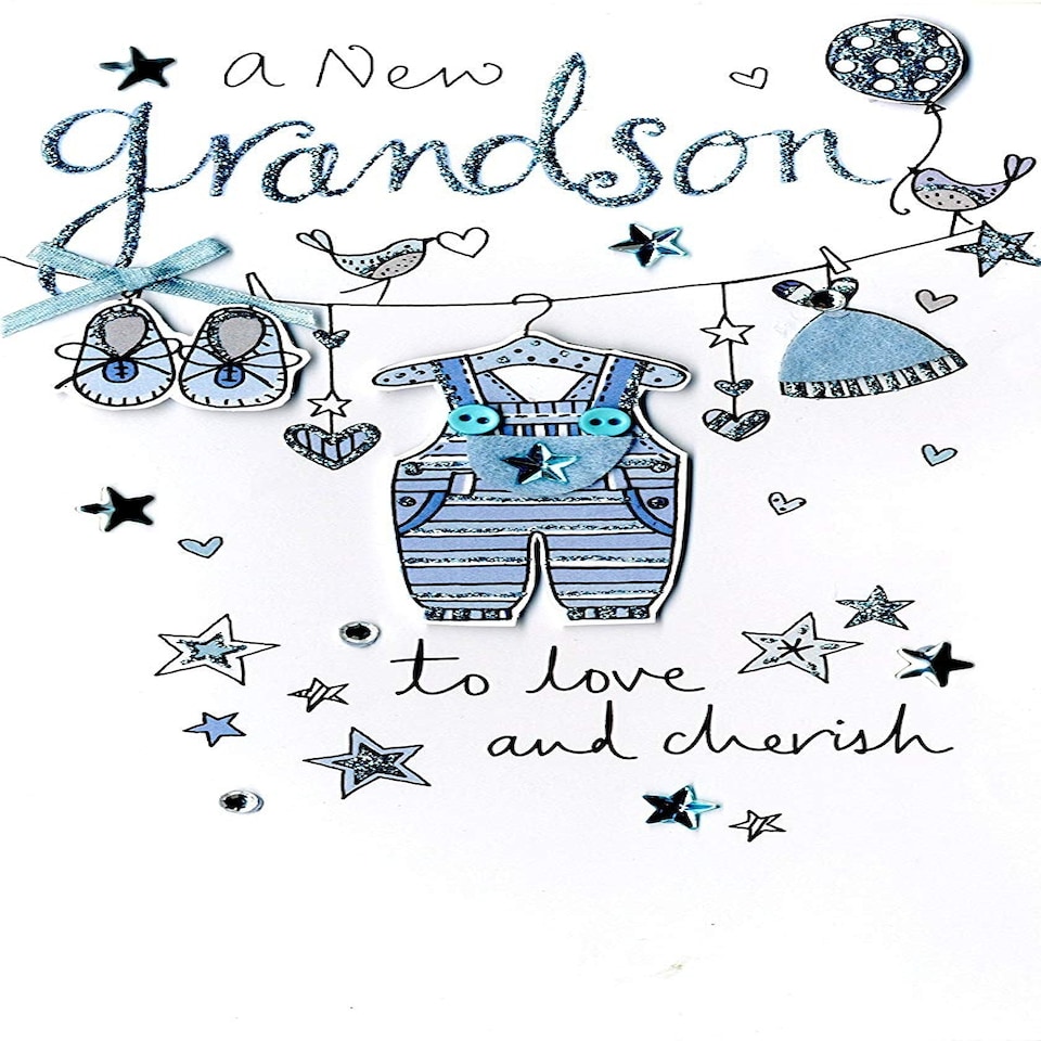 image 1 of New Baby Grandson Luxury Champagne Greeting Card Hand Finished Cards