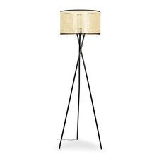 ValueLights Camden Black Tripod Floor Lamp and Natural Cane Shade | Cream