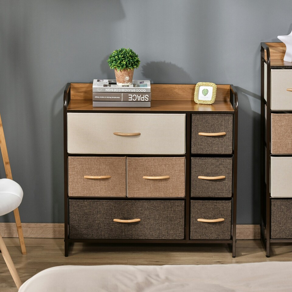 image 1 of HOMCOM 3-Tier Fabric Bedroom Dresser with 7 Foldable Drawers, Multi-Colored