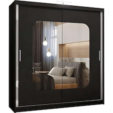 Modern Mirror Sliding Wardrobe with Gloss Strips & Storage