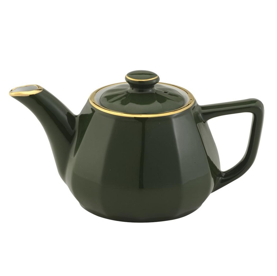 image 1 of Tea Pot: 4 Cup Apilco Bistro Tea Pot, Green with Gold Band