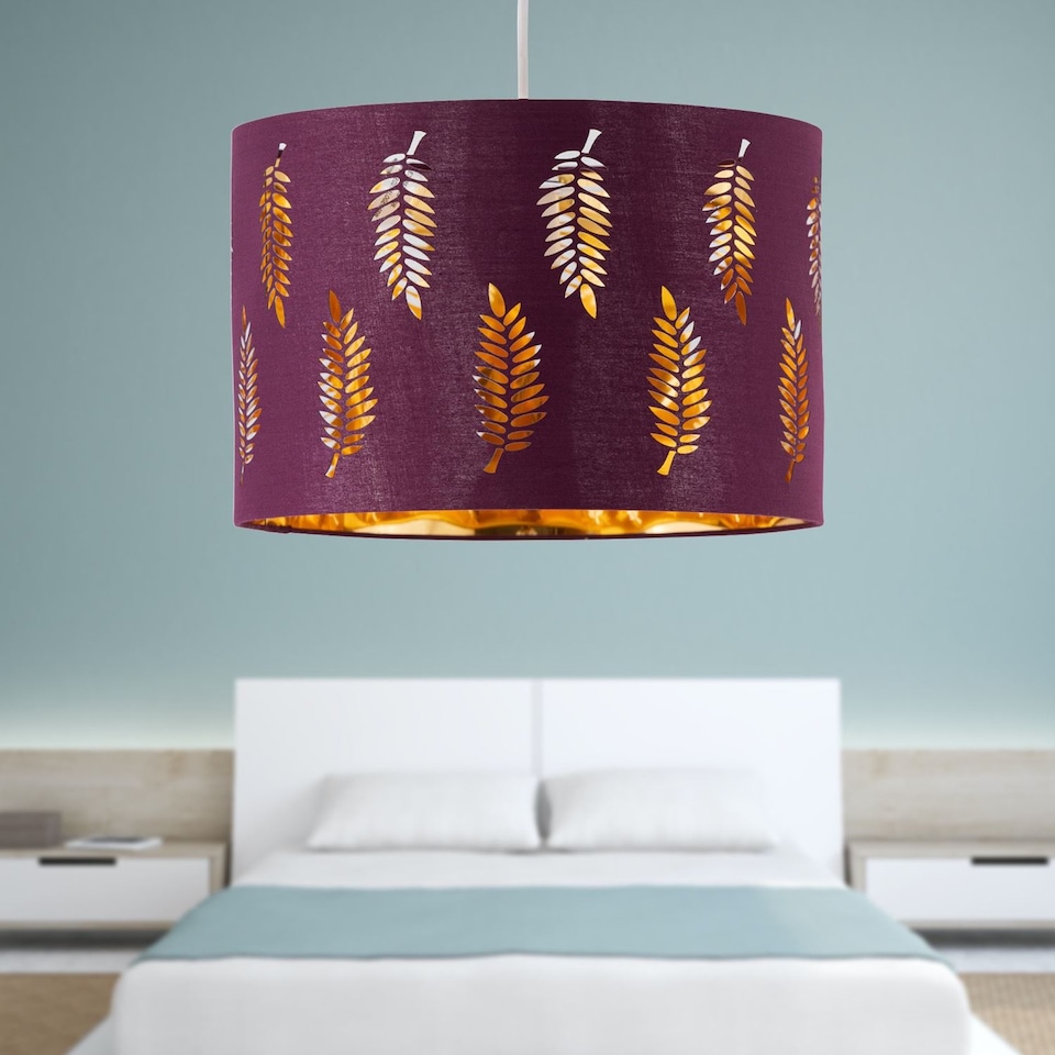 image 1 of Fern - Burgundy Cut Out 30cm Pendant Lightshade | Red | Gold | Large | 1