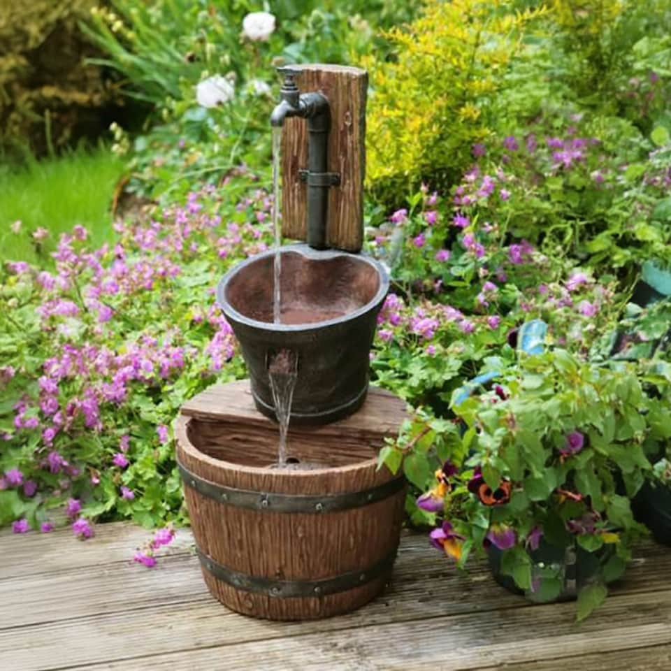 image 1 of Iron Tap, Bucket & Barrel Cascading Water Feature H62cm