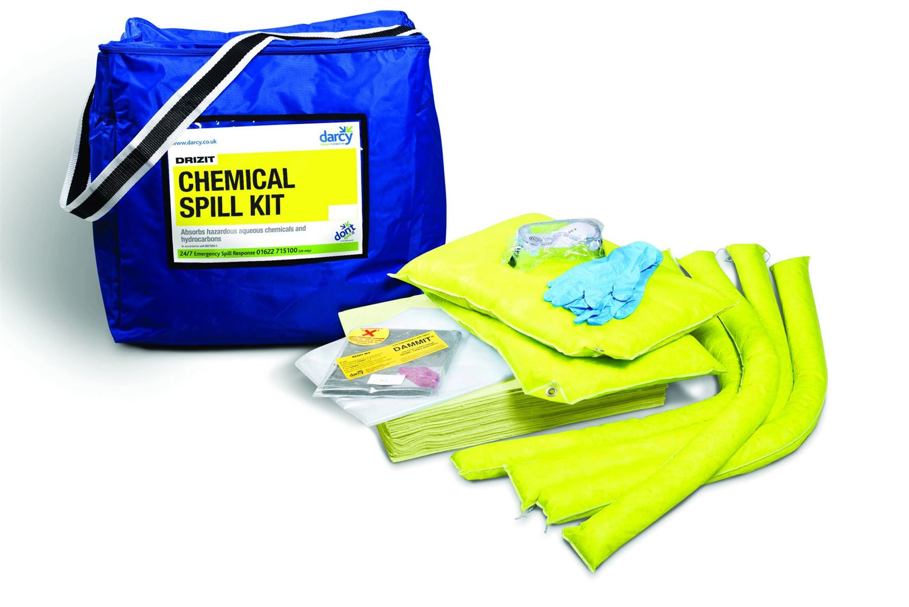 Certikin Spill Kit - Small - Includes 25 Pads, 4 Socks, 2 Cushions, 1 Slab, Disposable Bag & Tie, Gloves And Goggles (SPILL01)