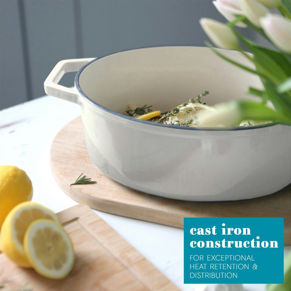 image 1 of Argon Tableware 2.3L Shallow Cast Iron Casserole Dish with Self-Basting Lid - 2.43QT Dutch Oven Roasting Dish | Grey | Pebble Gloss | 1