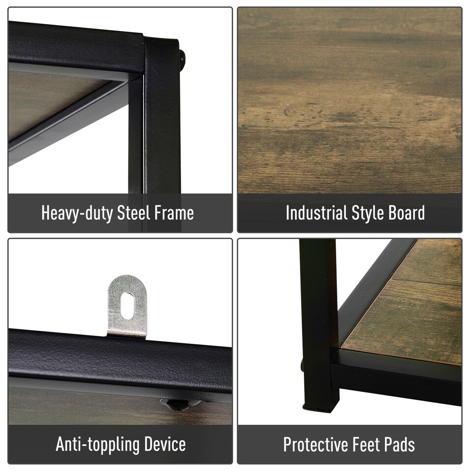 image 1 of HOMCOM 6 Tier Bookcase, Industrial Tall Shelf Unit with Steel Frame for Home Office, Study, Living Room, Hallway, 82 x 33.5 x 175 cm, Rustic Brown and Black