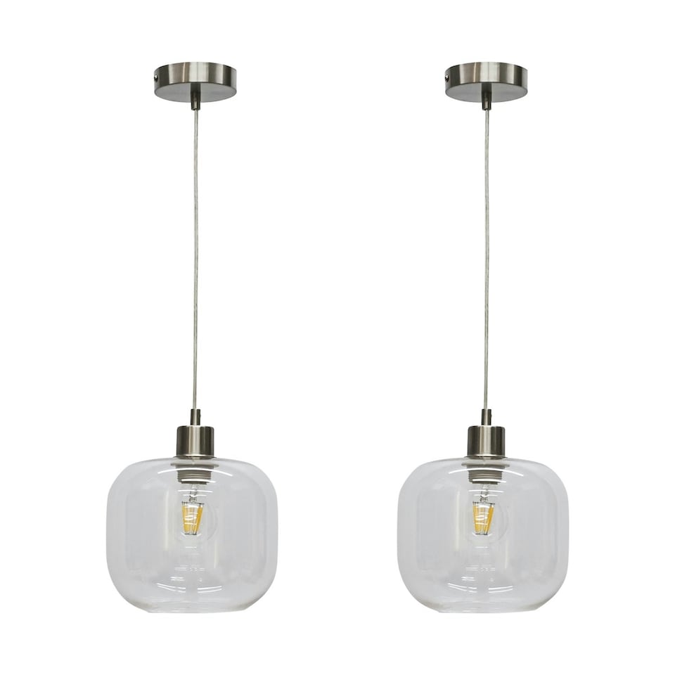 image 1 of First Choice Lighting Set of 2 Bletch Clear Glass with Satin Nickel Pendant Fittings Silver | Clear