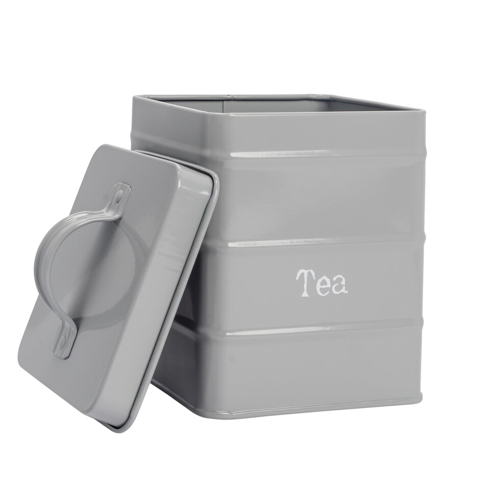 image 1 of Harbour Housewares Vintage Metal Kitchen Tea Canister - Grey