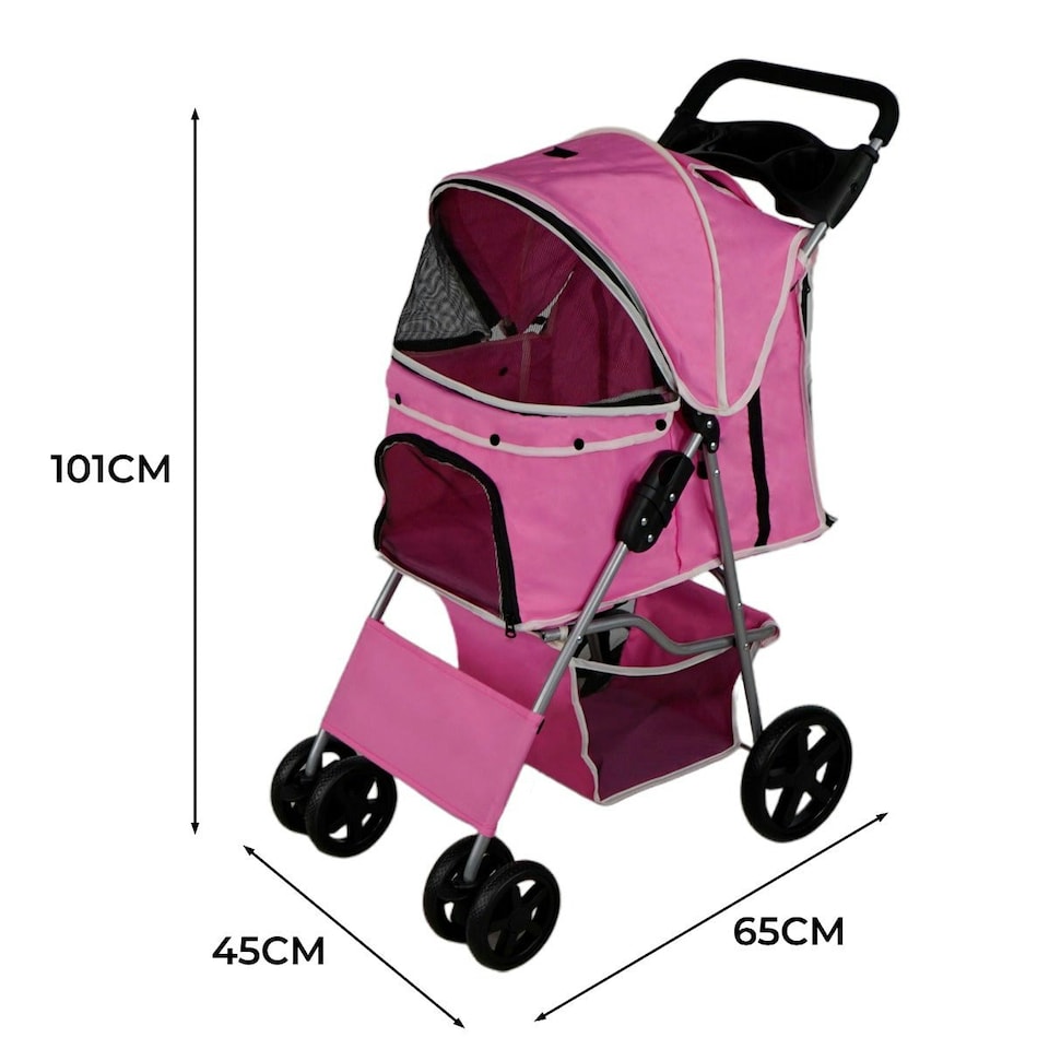 image 1 of Pet Stroller with Rain Cover – Pink One Size