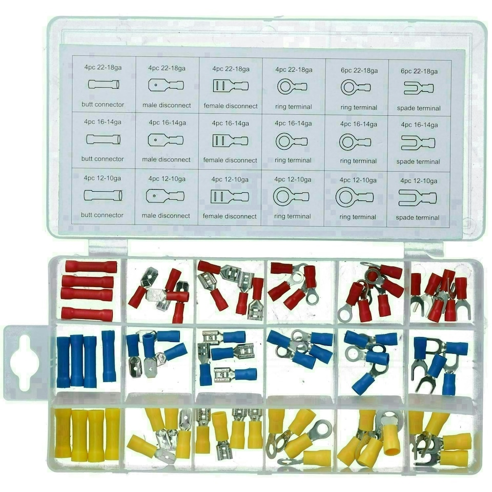 image 1 of Electrical Ratchet Crimping Crimp Pliers with 76pc Insulated Terminals Spades