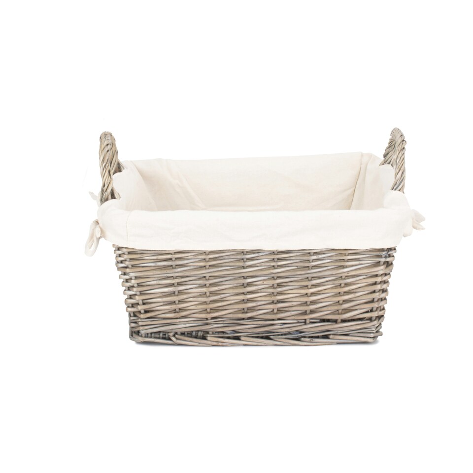 image 1 of Antique Wash Wicker Handled Lined Storage Basket White | White | L