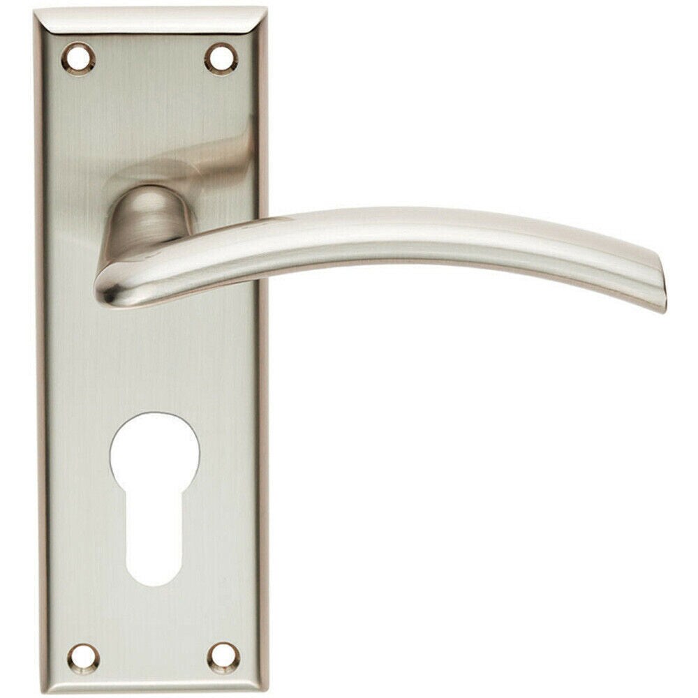 Loops PAIR Arched Lever on Euro Lock Backplate Door Handle 150 x 50mm Satin Nickel in Metallics