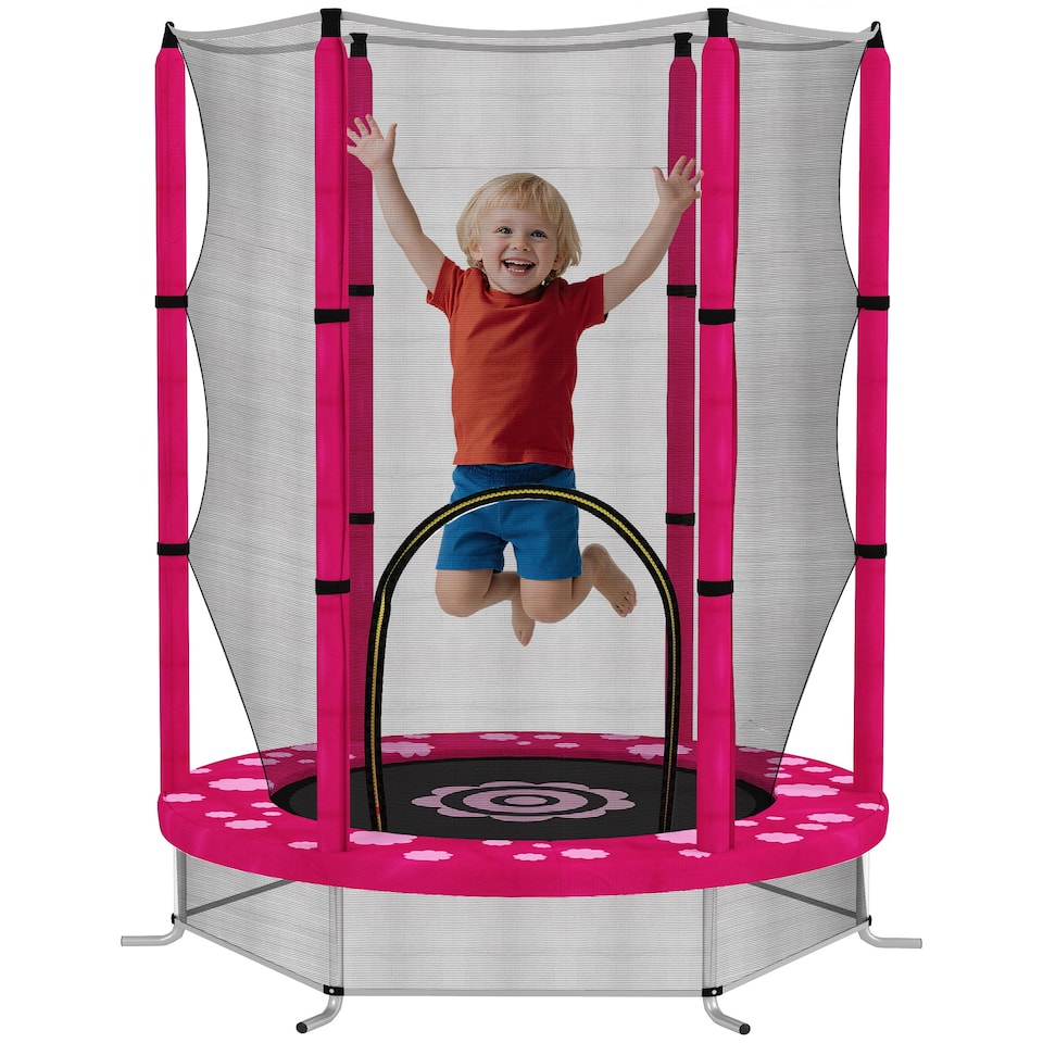 image 1 of AIYAPLAY 4.6FT Kids Trampoline with Safety Enclosure Net | Pink | Pink