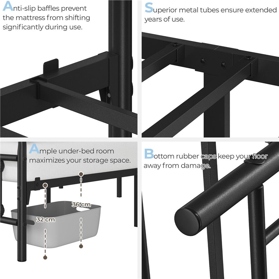 image 1 of Yaheetech 4ft6 Double Vintage Iron Platform Bed with High Headboard Black