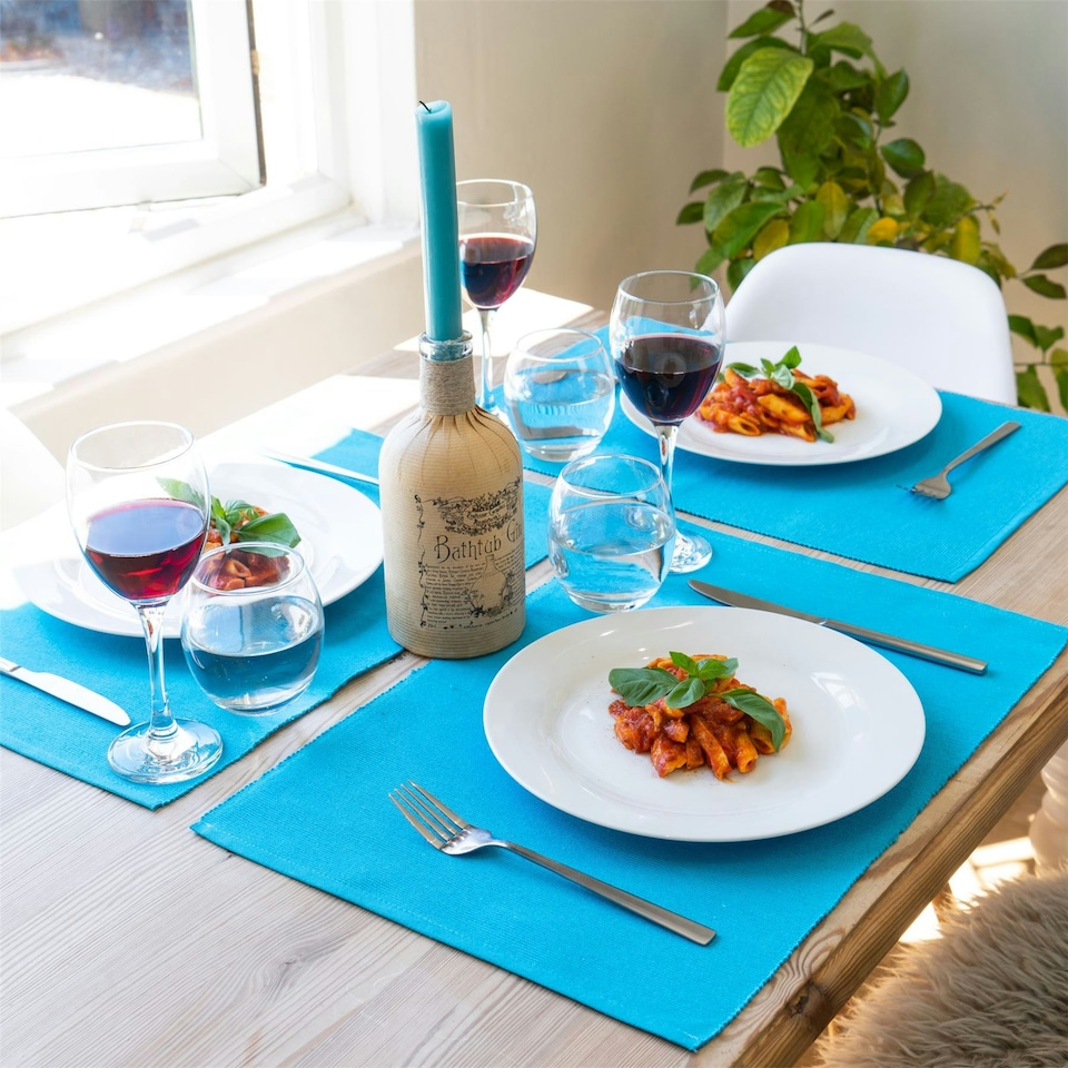 image 1 of Nicola Spring Ribbed Cotton Placemats - 48 x 33cm - Light Blue - Pack of 6 Blue