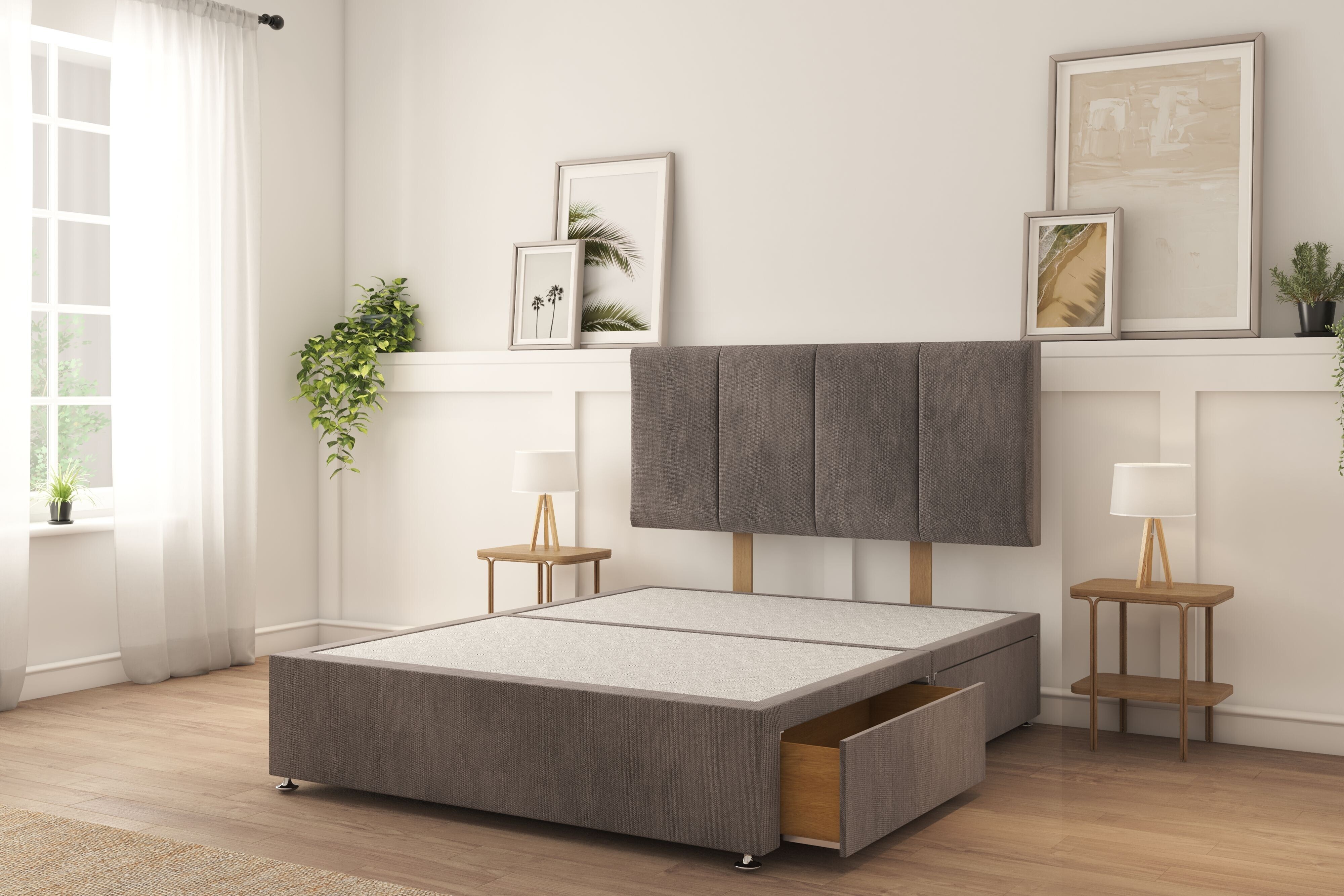Sloomy Lancaster Slate Naples Divan Bed Base 2 Drawers Foot-End With 26" Strutted Headboard 4'6 Double