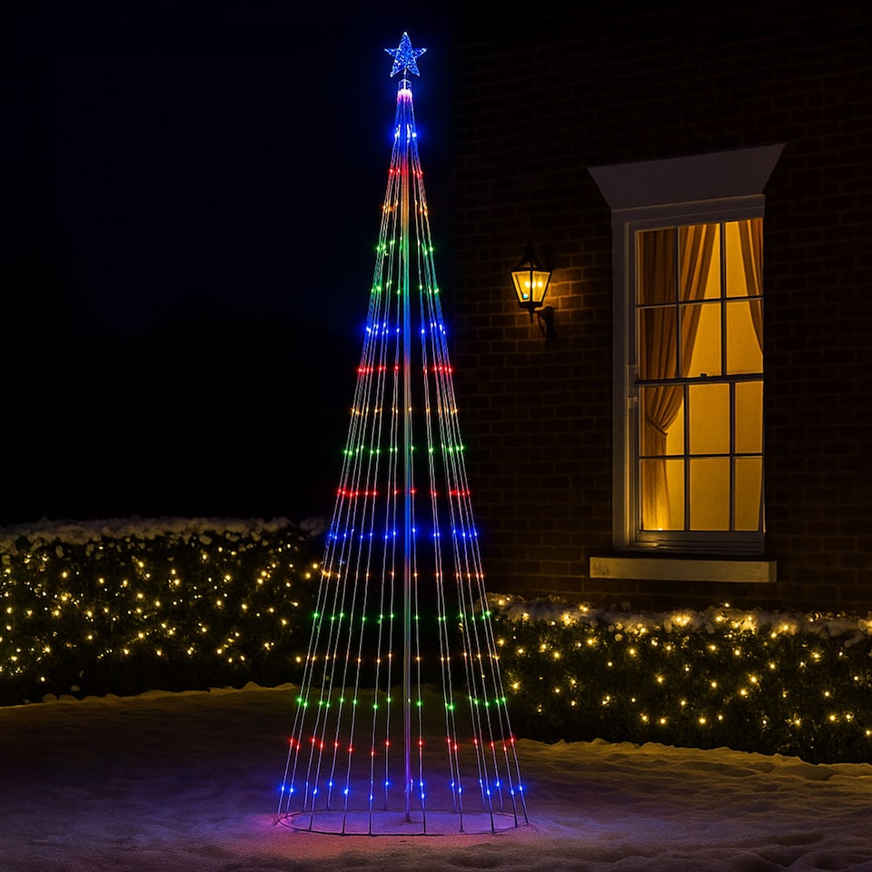 image 1 of Neo White Waterfall LED Outdoor Christmas Tree Light Cascading Star Tree with 5m Lead Multi Function Modes Garden & Patio 4ft 6ft 8ft 10ft Foot Feet | White | Multi White