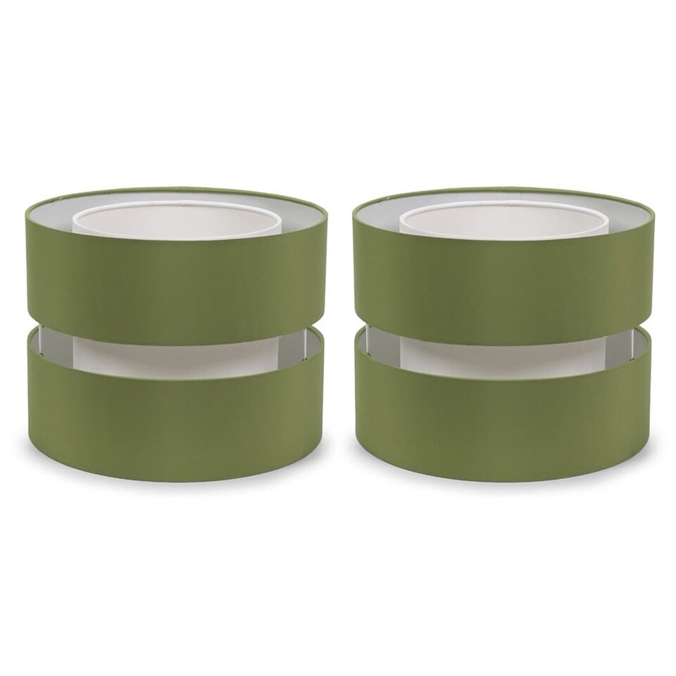 image 1 of ValueLights Sophia Pair of Small Olive 2 Tier Lamp Shades & Bulbs | Green