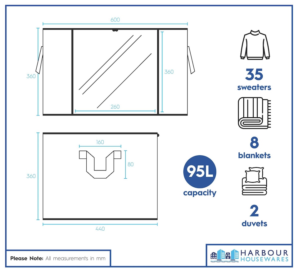 image 1 of Harbour Housewares Clothes Storage Bags with Lid - 95 Litre - Grey - Pack of 5