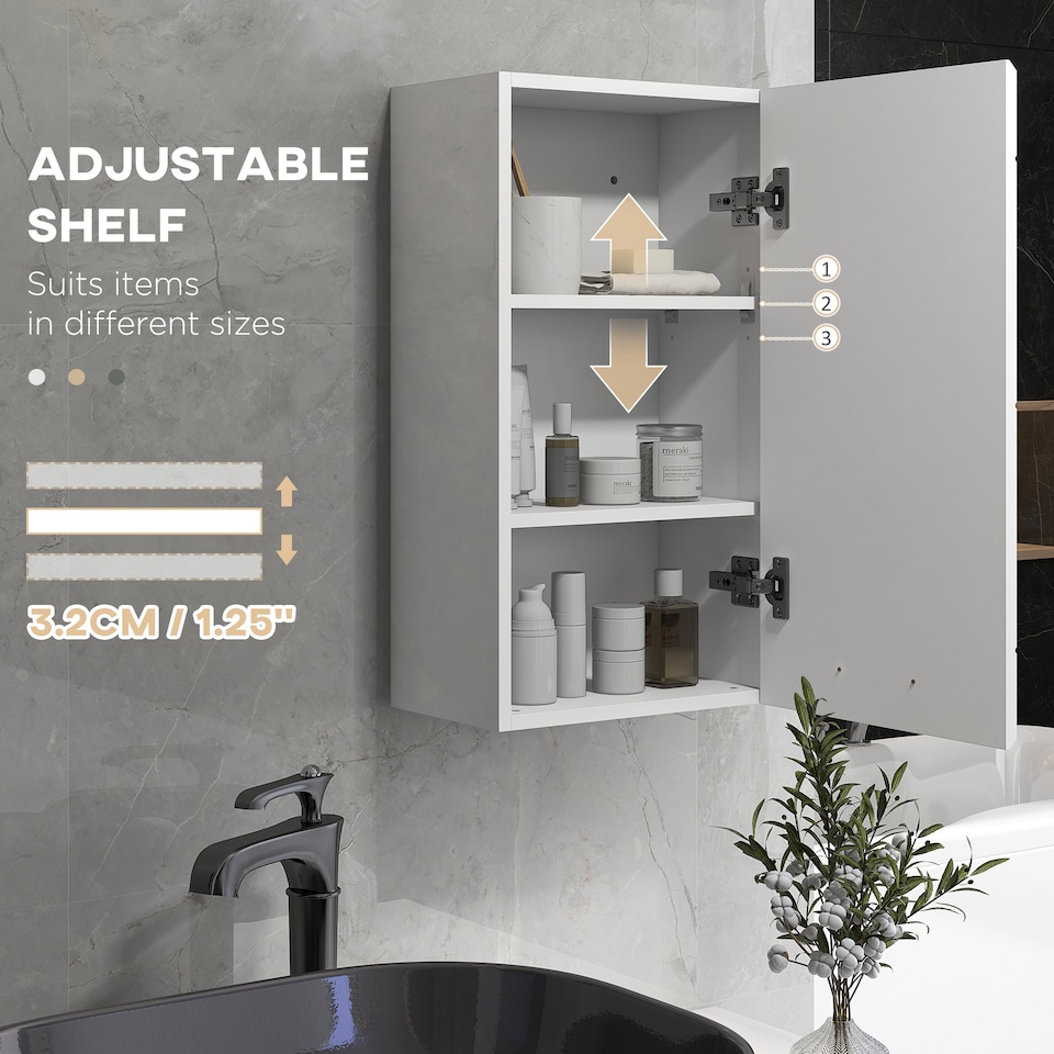 image 1 of kleankin Bathroom Wall Cabinet, High Gloss Soft-Close Storage Cabinet, White