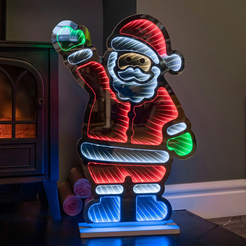 image 1 of 60cm Light up Waving Santa Christmas Infinity Decoration with Multi-Coloured LEDs