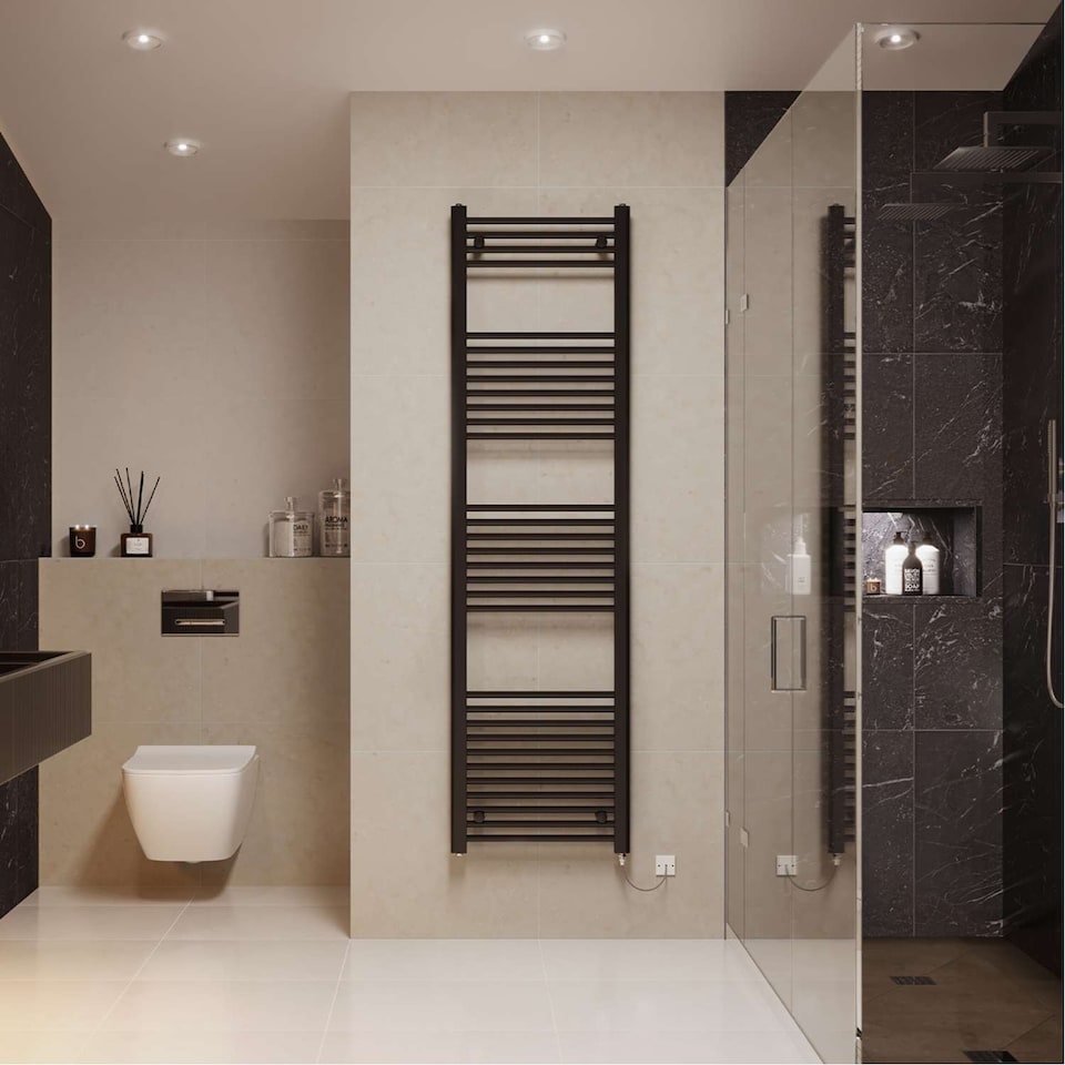image 1 of Zennor - Black Electric Towel Rail H1800mm x W500mm Straight 700w Standard