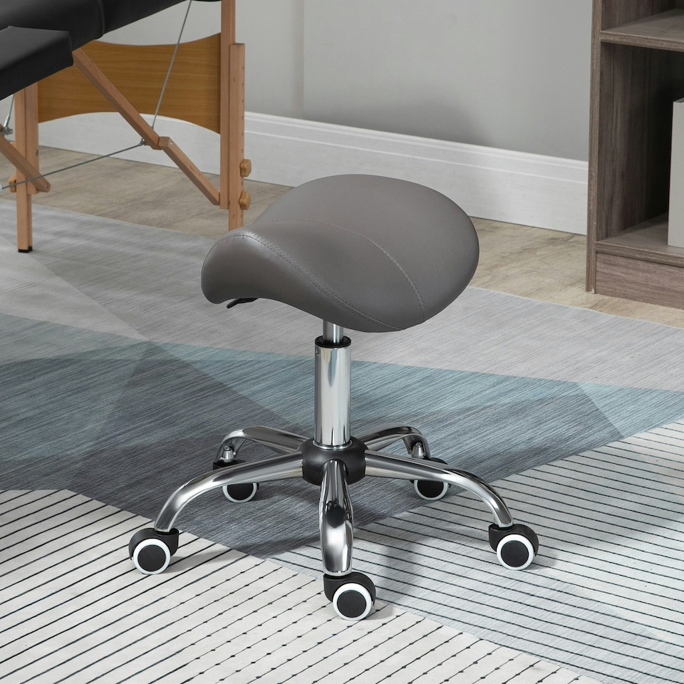 image 1 of HOMCOM PU Leather Saddle Stool w/ Moulded Padded Seat Adjustable Height Grey