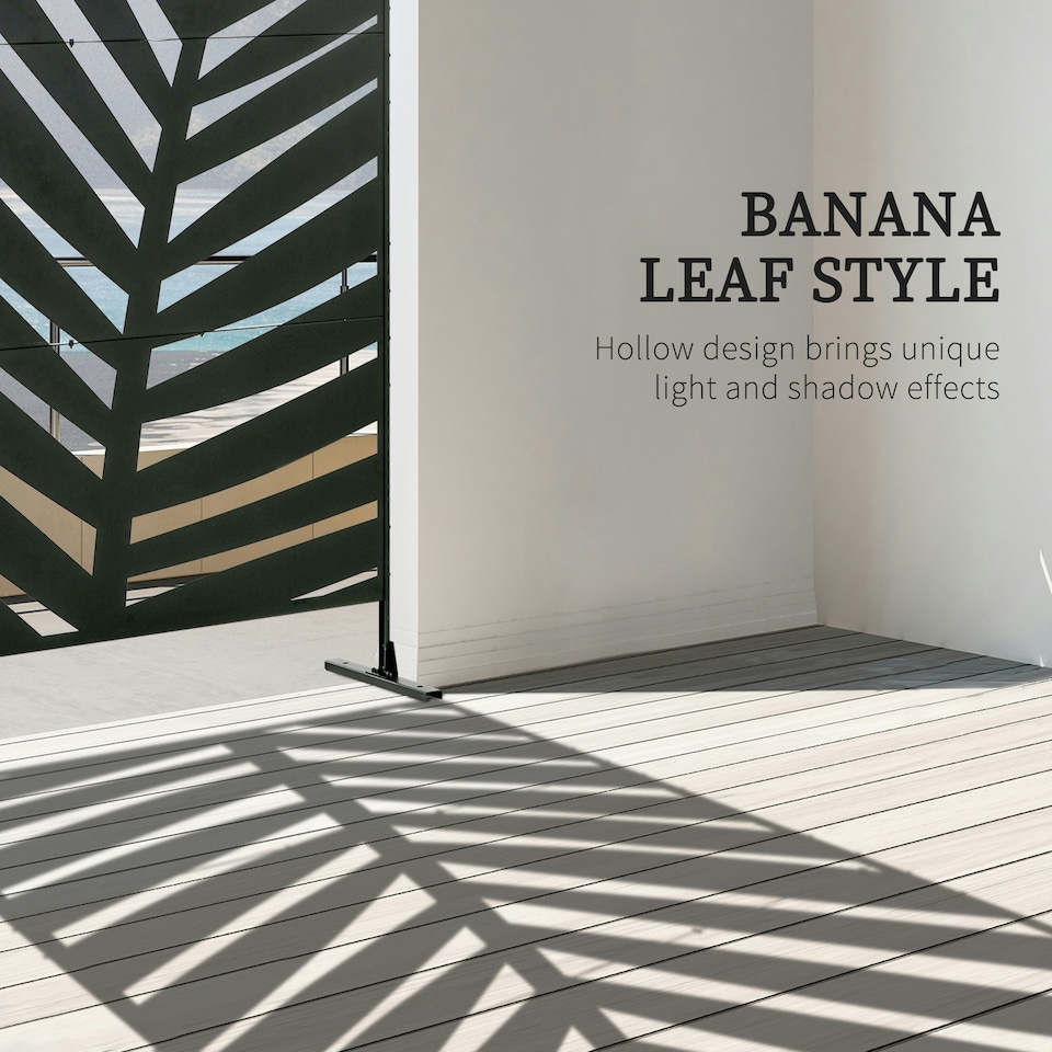 image 1 of Outsunny 6.5FT Metal Outdoor Privacy Screen Panel with Stand, Banana Leaf Style