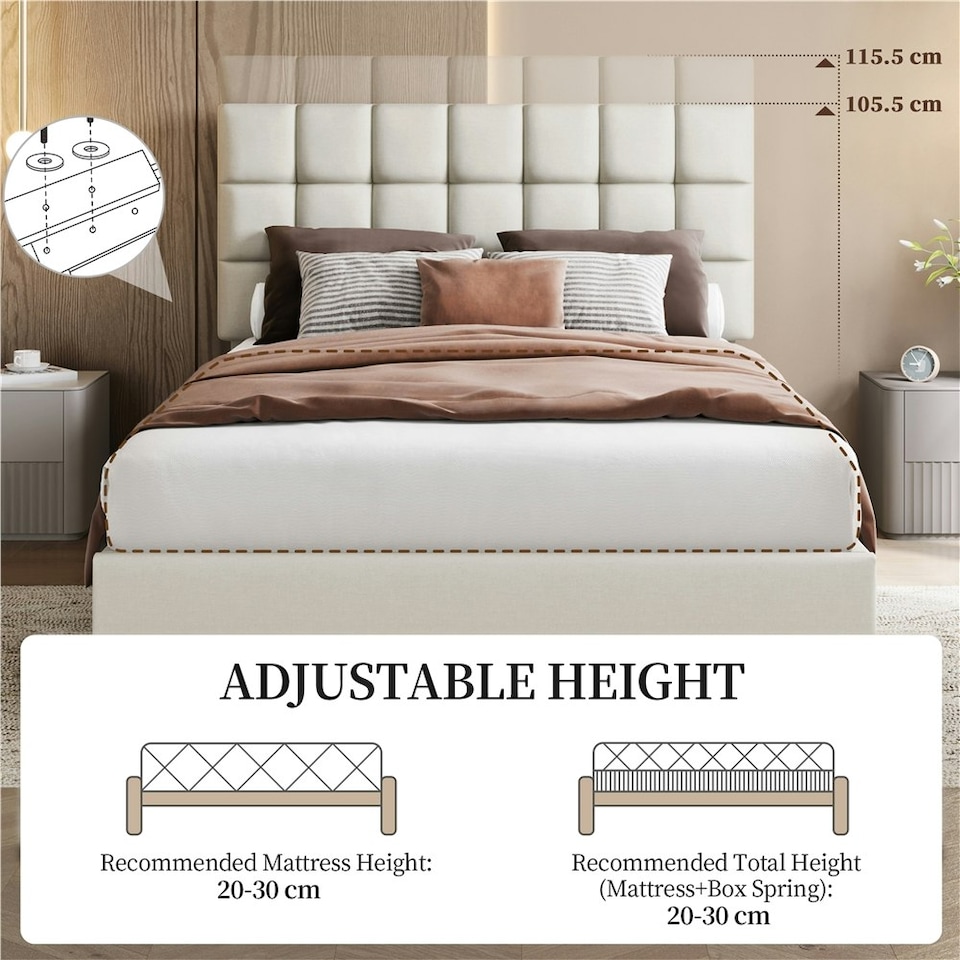 image 1 of Yaheetech 150 cm W × 200 cm L Upholstered Bed Frame Beige