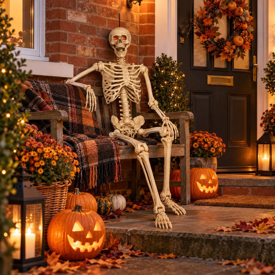 image 1 of 5ft (150cm) Posable Full Body Halloween LED Skeleton Decoration with Movable Joints and LED Eyes