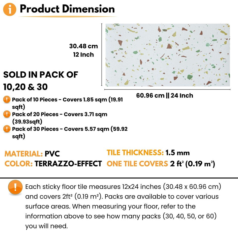 image 1 of NOVECRAFTO Vinyl Floor Tiles Self Adhesive – 12x24in Peel and Stick Rectangular Flooring for Kitchen, Bathroom & Living Room – White Terrazzo Look with Flecks White | 3.71 sqm