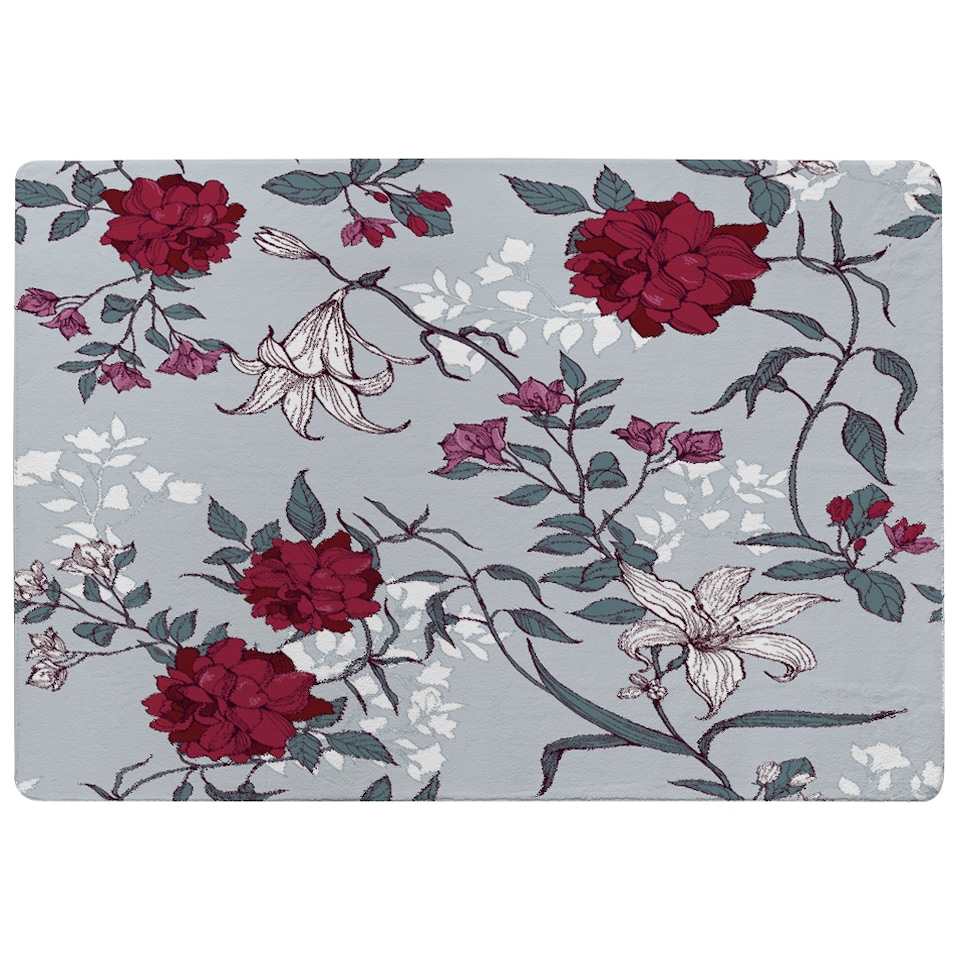 image 1 of Red & White Winter Floral Rug | Multi